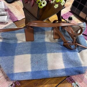 Lucky Brand Blue and Tan Checkered Tote